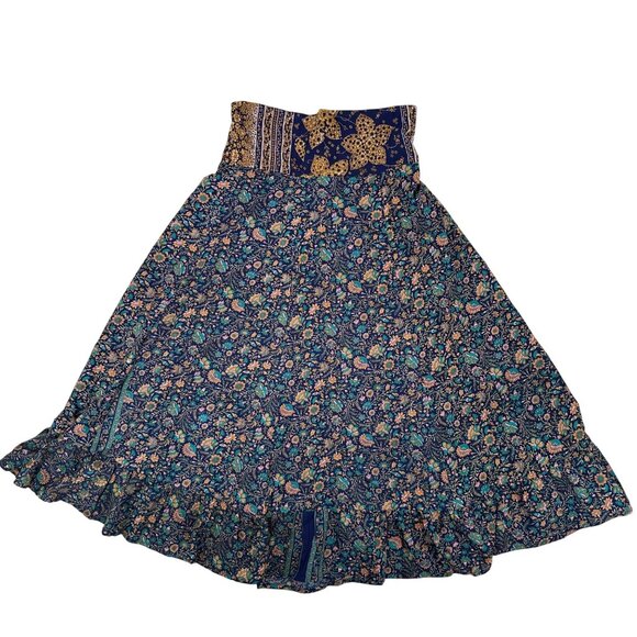 Coline Womens Navy Floral Boho Maxi Skirt Smocked Waist & Ruffled Hem Size S/M - Picture 1 of 9